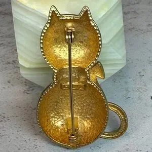 Lia | Jewelry | Lia Matte Gold Tone Black Enamel Cat Brooch Pin Signed ...
